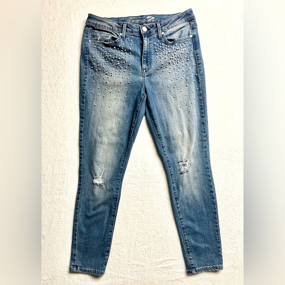 Seven 7 Light Blue Jeans with Pearl Bead Stud Accents-Size 12